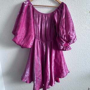 Arula Magenta Iridescent Puff Sleeve Mini Dress Size A